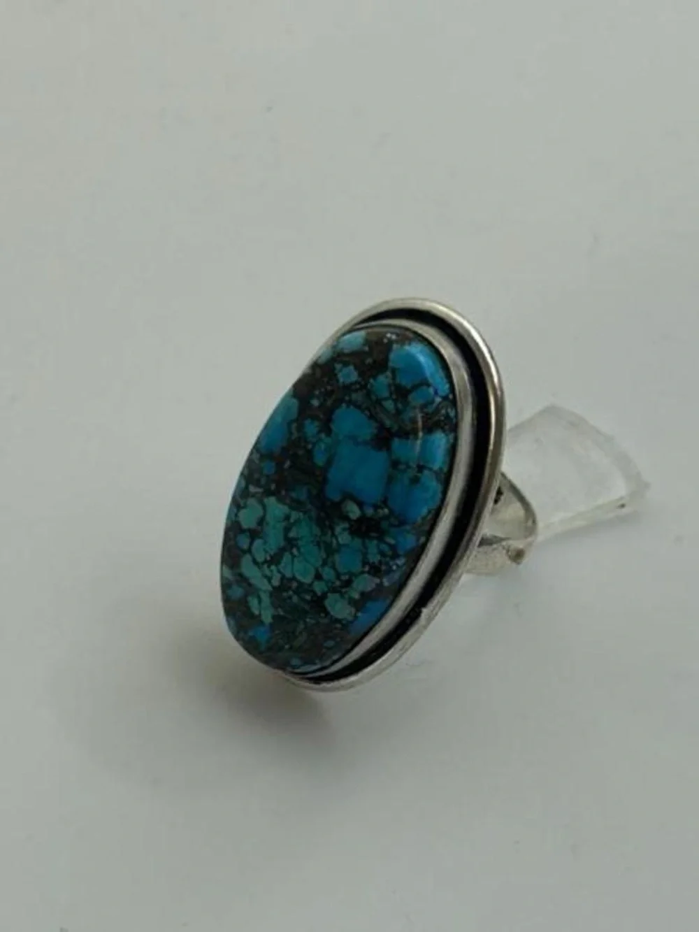 925 Silver Oval Turquoise Mosaic Ring - Blue Green Stone